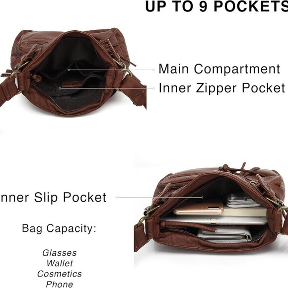 Crossbody Bags for Women Purses and Handbags Multi Pocket Shoulder Bag Faux Leat - Picture 4 of 8